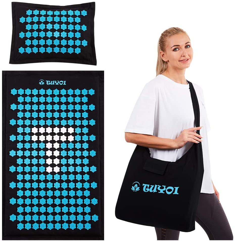 Acupressure Mat and Pillow Set. Natural Coconut Palm. Eco-Friendly Acupressure Body Mat for Back and Neck Pain Relief with Free Tote Bag