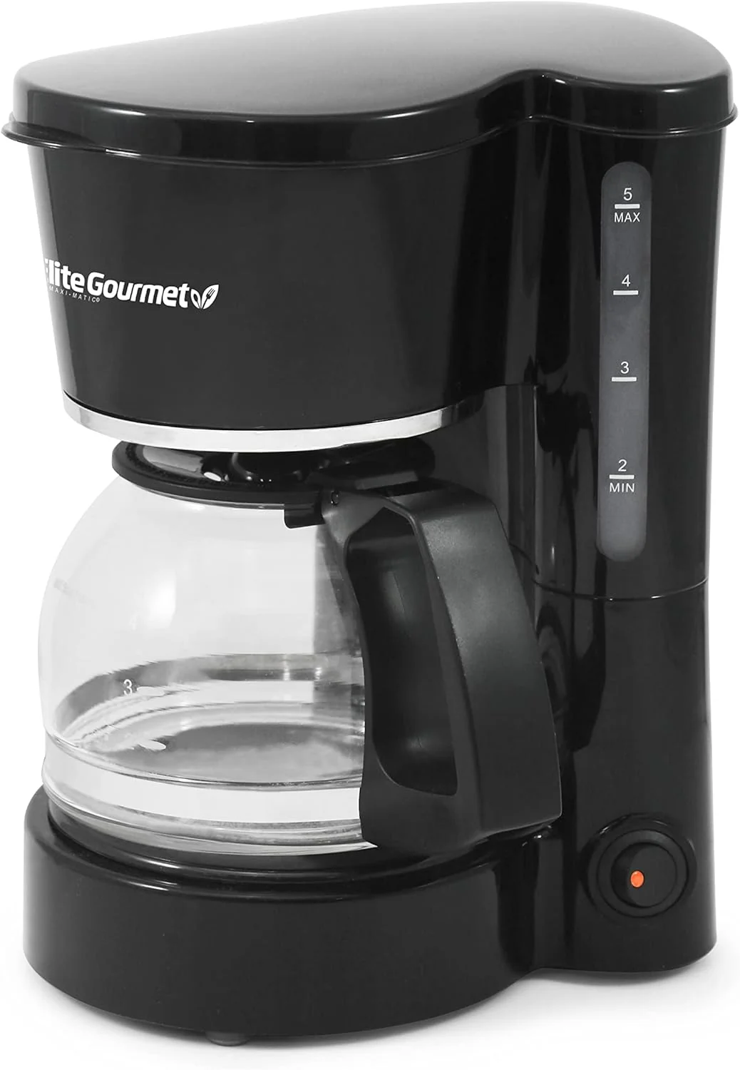 Automatic Brew & Drip Coffee Maker with Pause and Serve. Glass Carafe. Reusable Filter. On/Off Switch. Keep Warm. Water Level Indicator