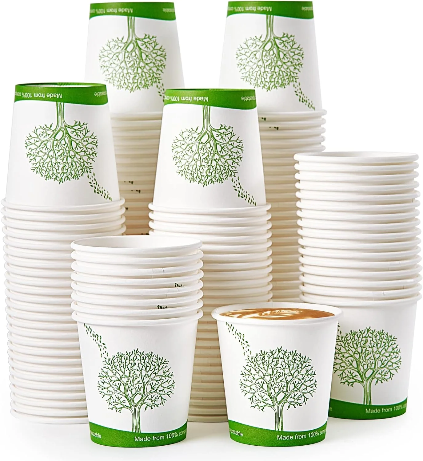 Compostable Paper Cups. Biodegradable Disposable Paper Coffee Cups with PLA Lined. Eco-friendly Hot Drinking Cups