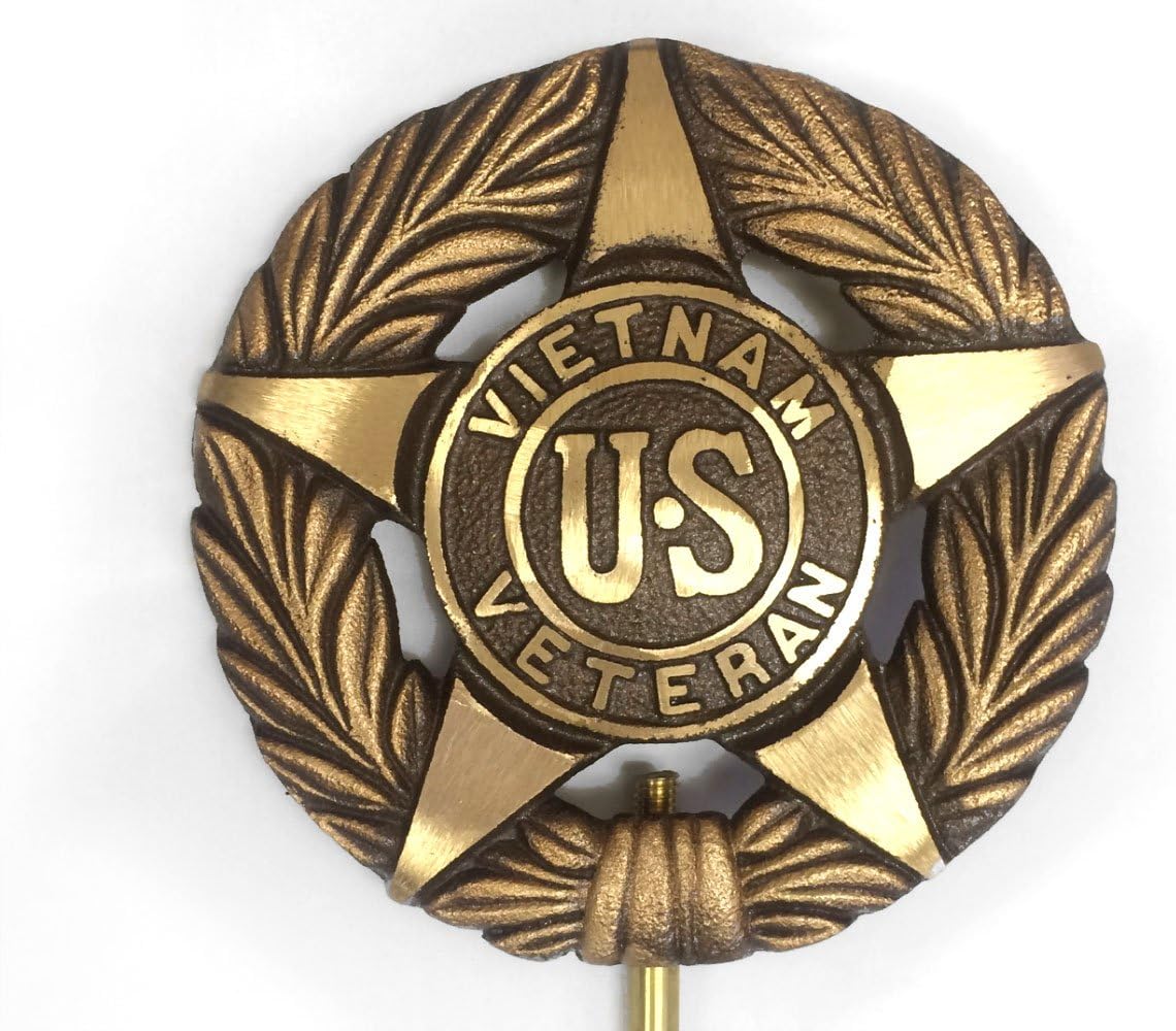 Vietnam War Veteran Bronze Marker. Memorial Flag Holder. Made in USA