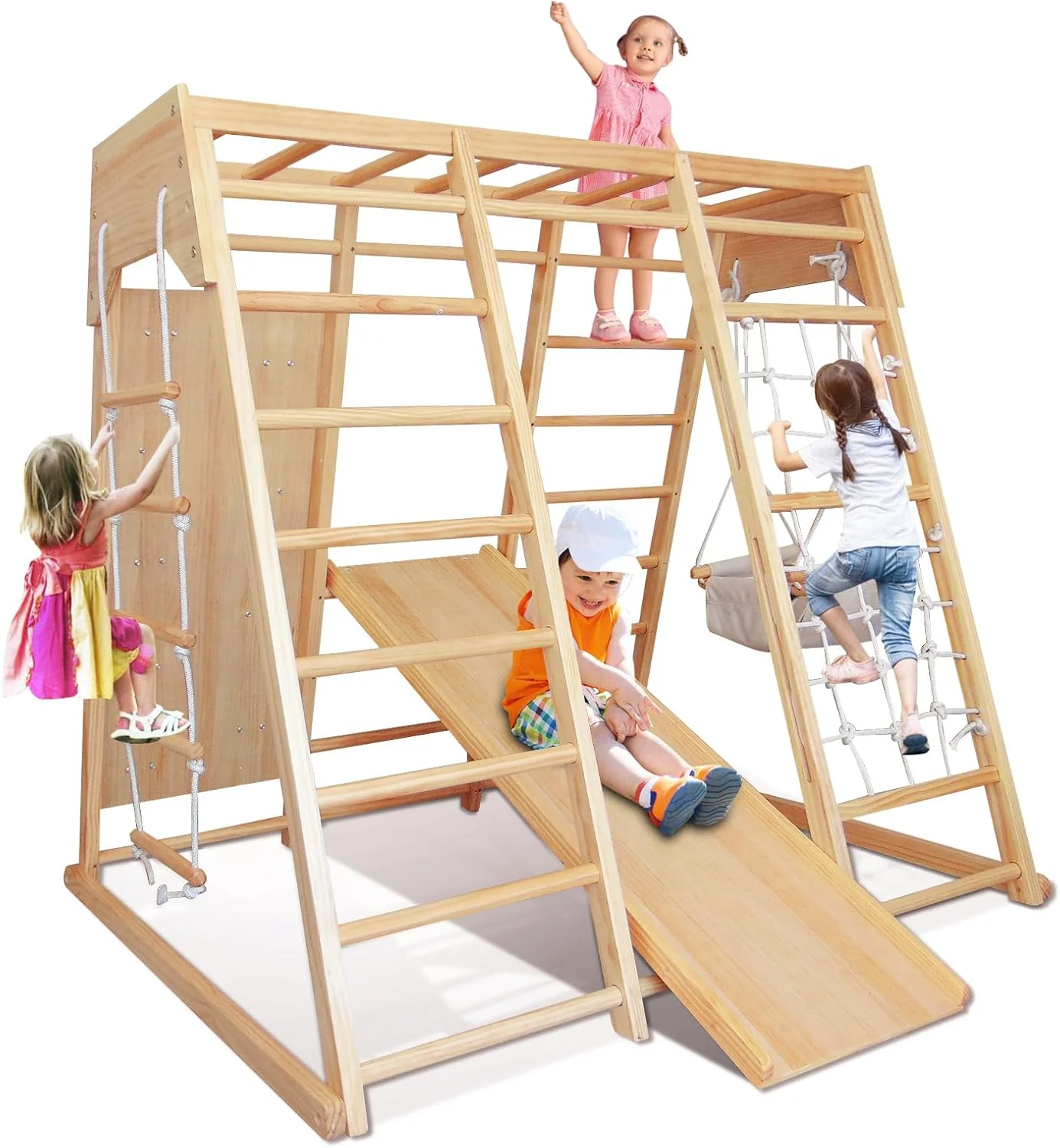 Montessori Indoor Jungle Gym for Toddlers with Slide. Swing. and Climbing Net