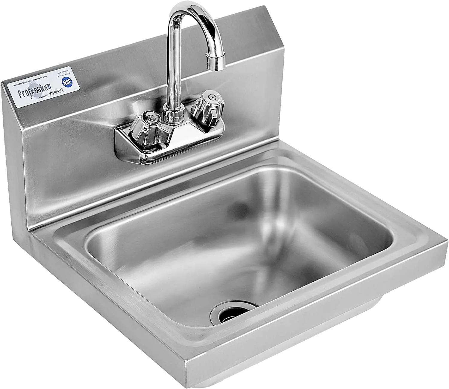 Stainless Steel Sink Commercial Wall Mounted with Gooseneck Faucet for Kitchen or Bar 17 x 15