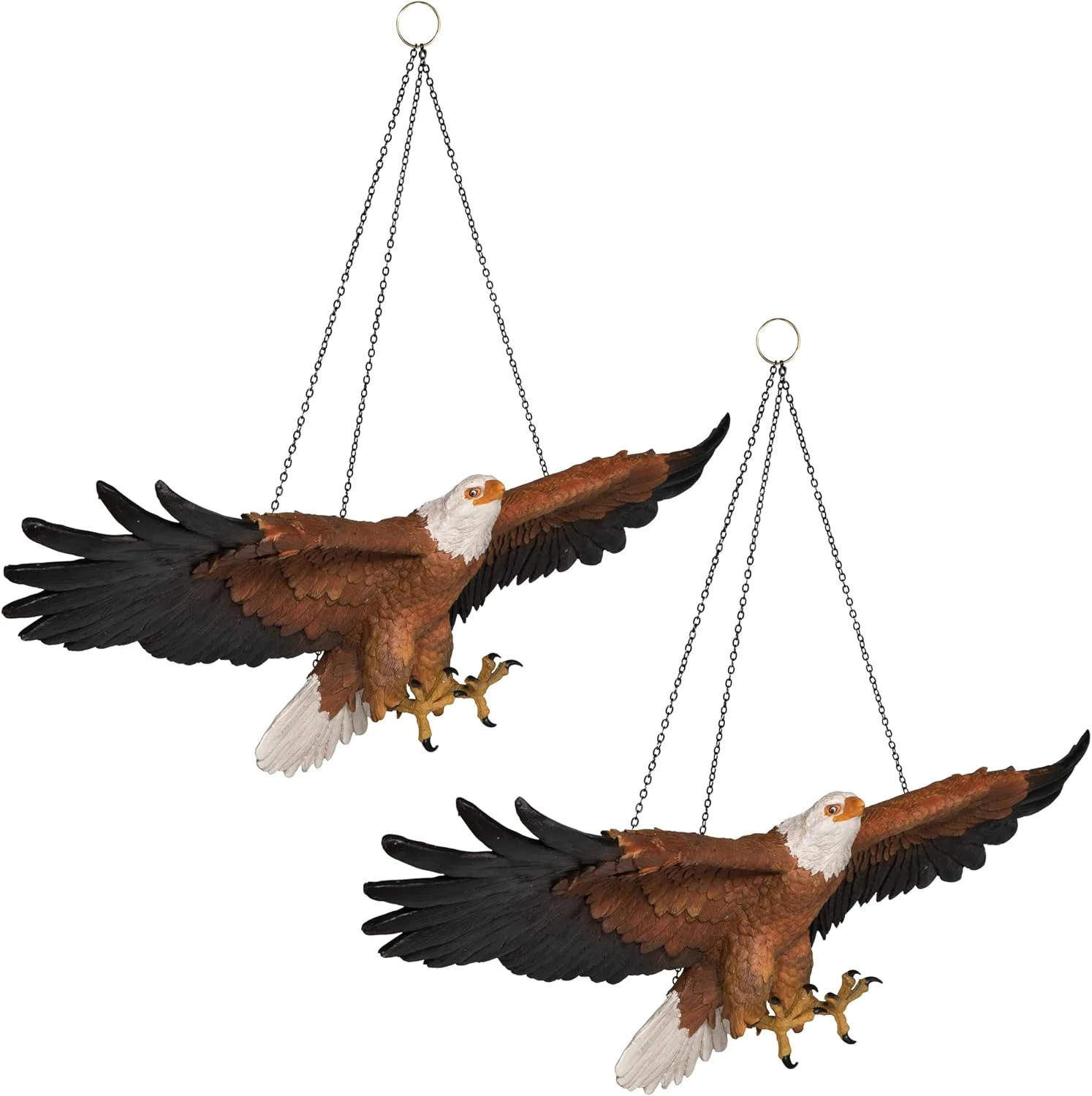 Flight of Freedom American Bald Eagle Hanging Bird Statues. 19 Inch. Set of Two