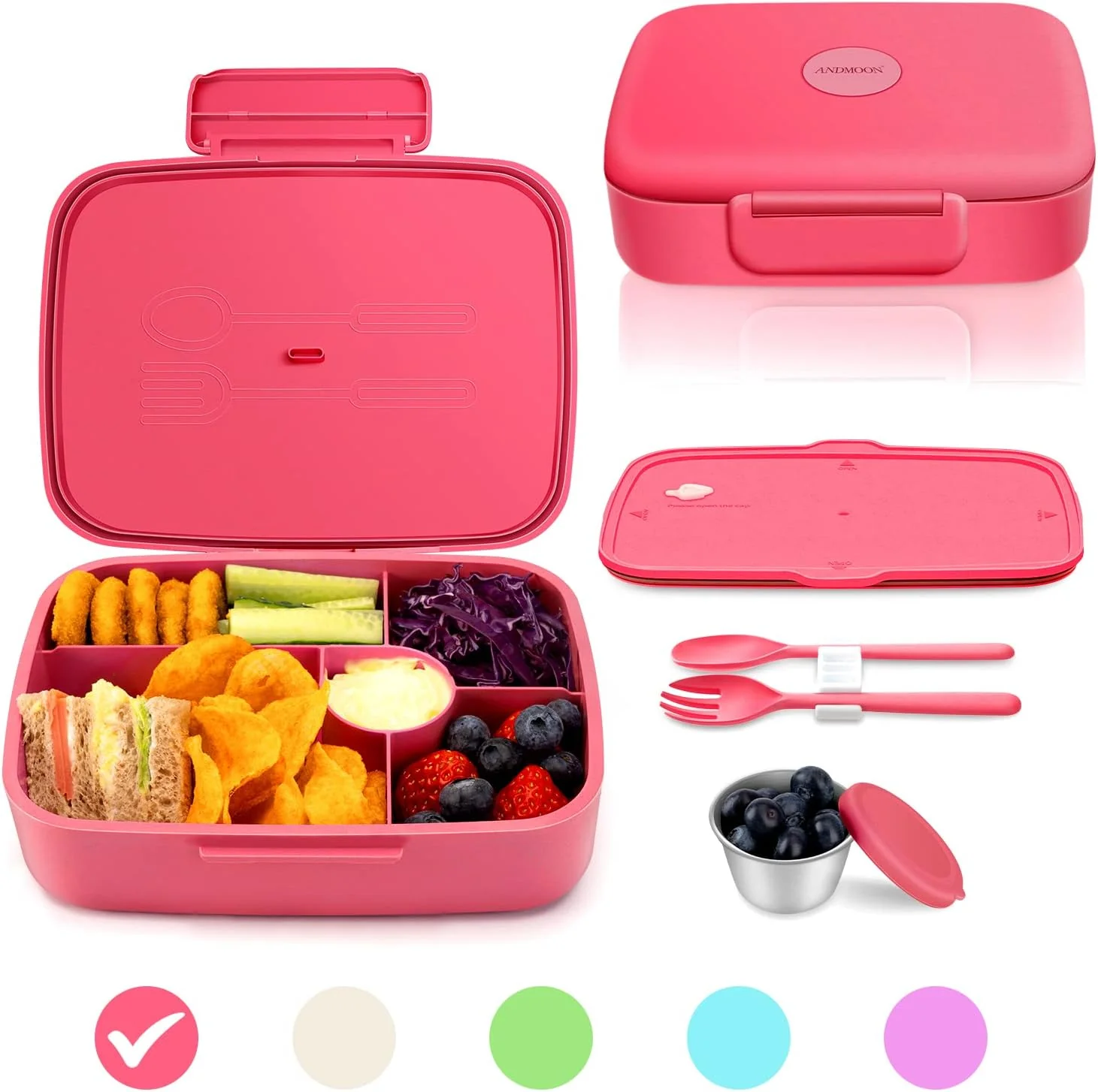 Bento Box - Eco Friendly. Leakproof Lunch Box. Five Compartment. Wheat Fiber Bento Box for Kids and Adults. Microwave and Freezer Friendly