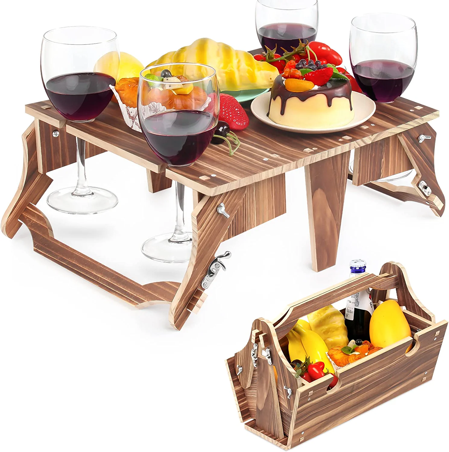 Portable Picnic Table. 2 in 1 Folding Wooden Picnic Table for Outdoors