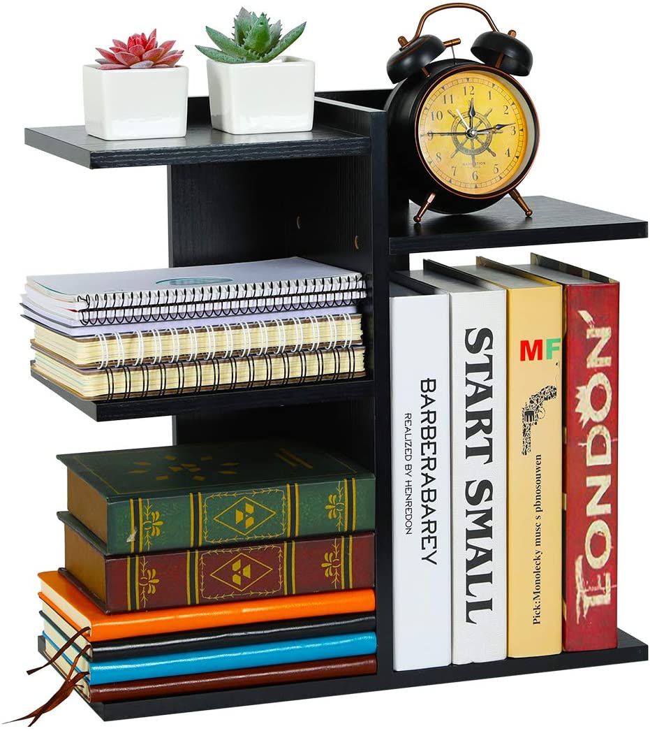 Wood Desktop Bookshelf Assembled Countertop Bookcase Literature Holder Accessories Display Rack Office Supplies Desk Organizer