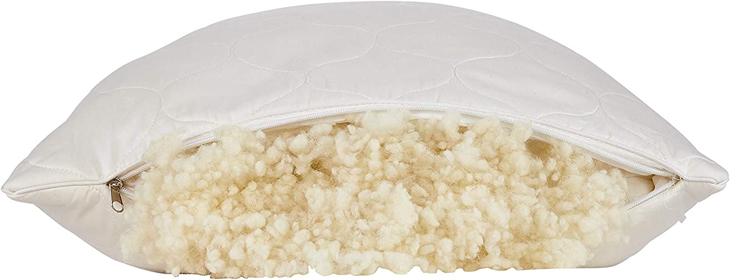 Wool Pillow. Ideal for Sleeping and Avoiding Neck Pain. Hypoallergenic. Natural Adjustable Washable