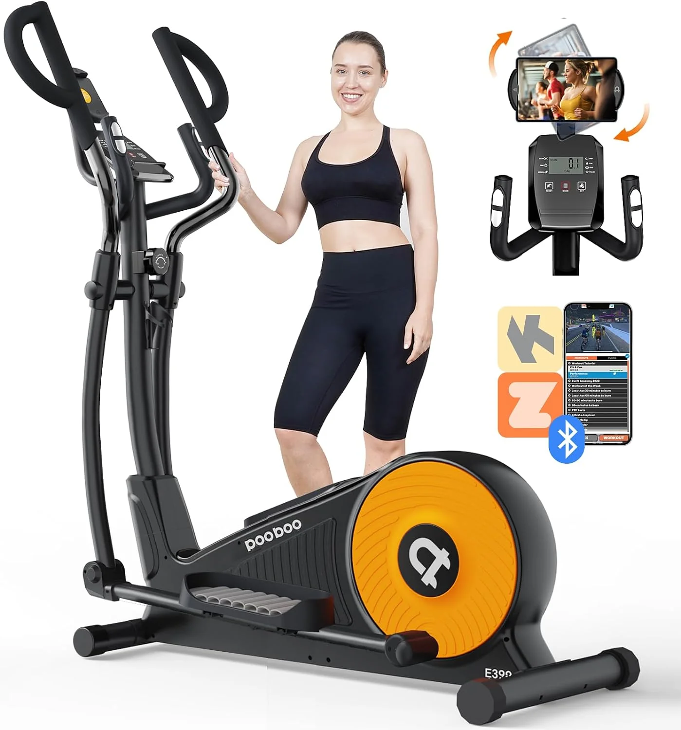 Elliptical Machine. Hyper-Quiet Magnetic Driving System with LCD Monitor 15.5IN Stride. 400LBS Weight Capacity