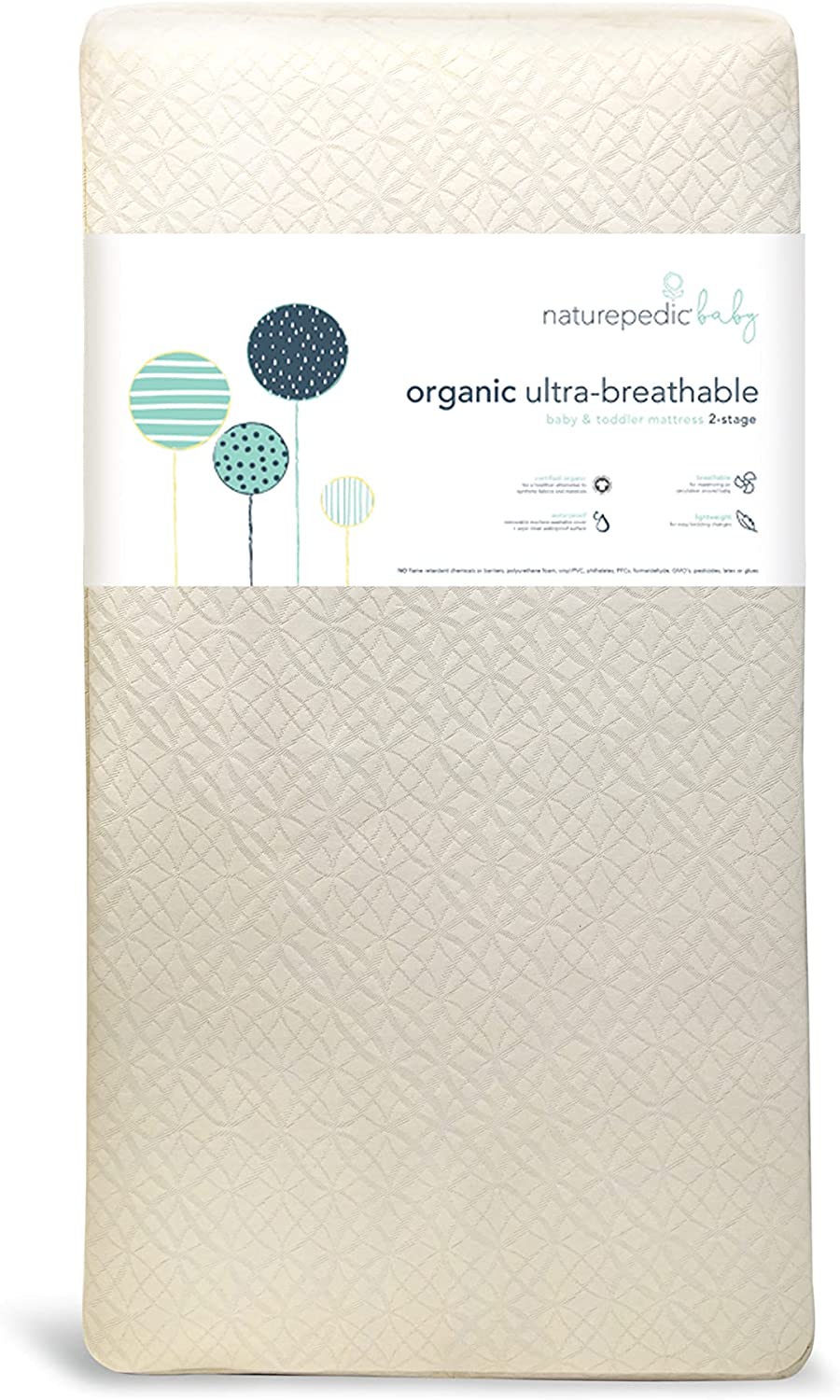 Organic Crib Mattress. 2-Stage Natural Non-Toxic Breathable Standard Crib Size Mattress Pad. Waterproof