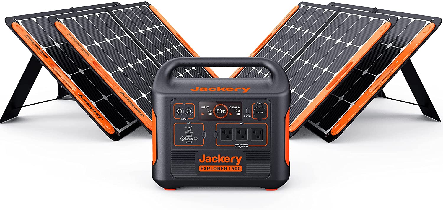 Solar Generator 1500. 1800W Generator Explorer 1500 and SolarSaga 100W with 3x110V/1800W AC Outlets