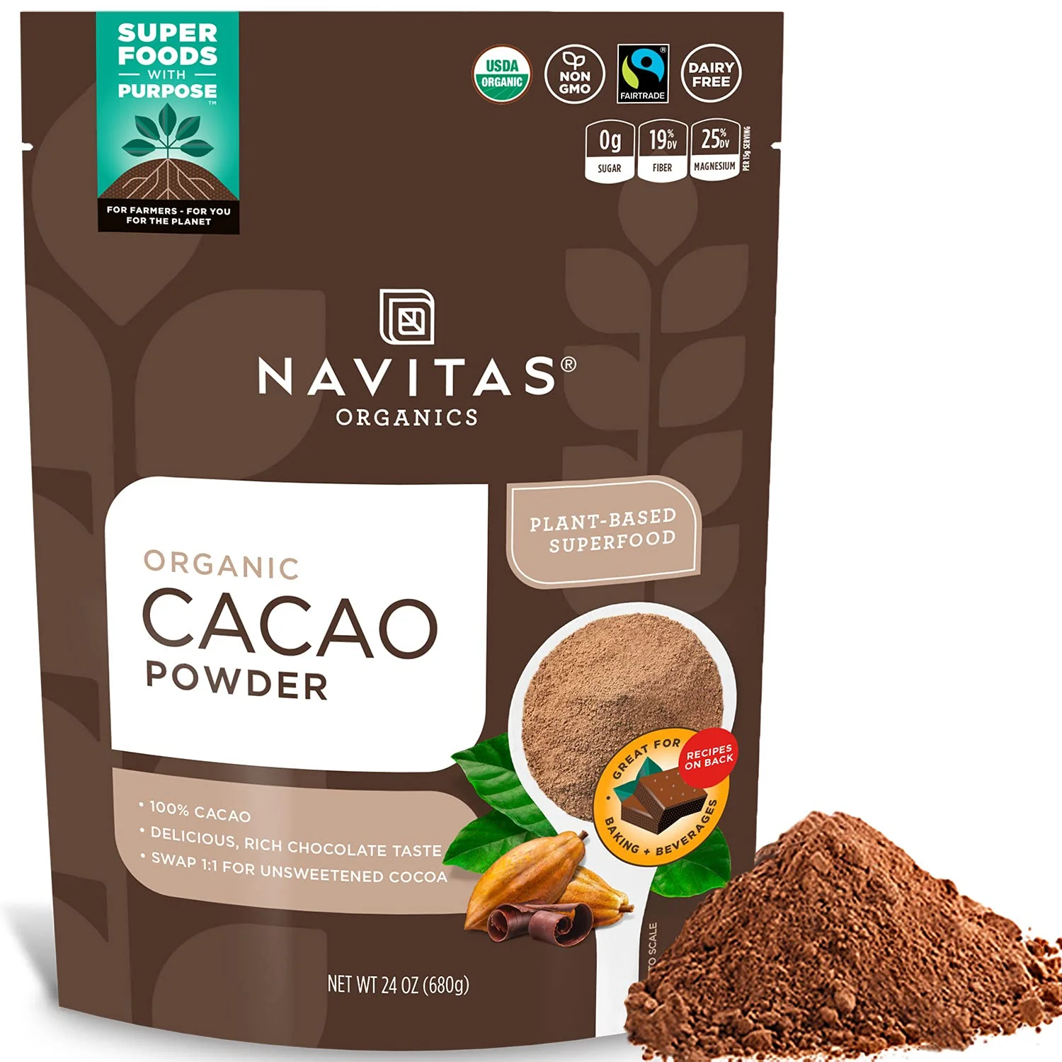Organics Cacao Powder. 8oz. Bag Organic. Non-GMO. Fair Trade. Gluten-Free