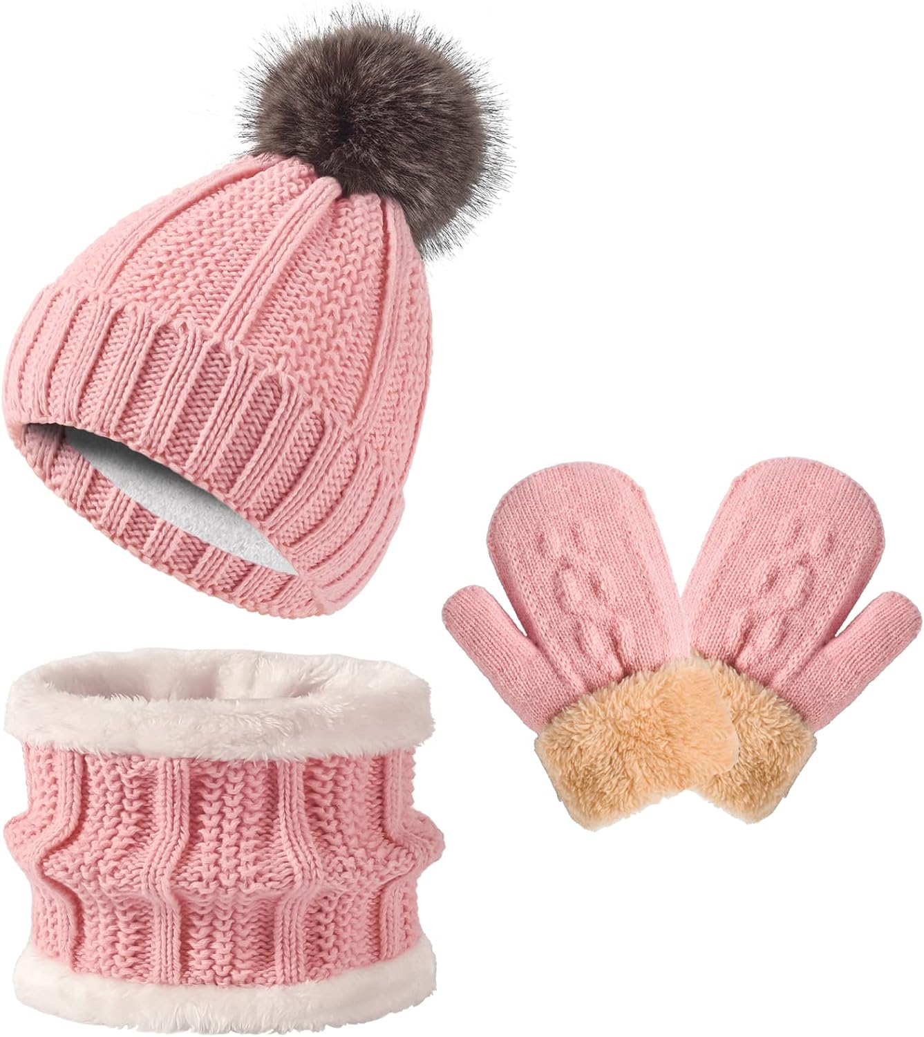 Kids Winter Beanie Hat Gloves Scarf Set. Girls Boys