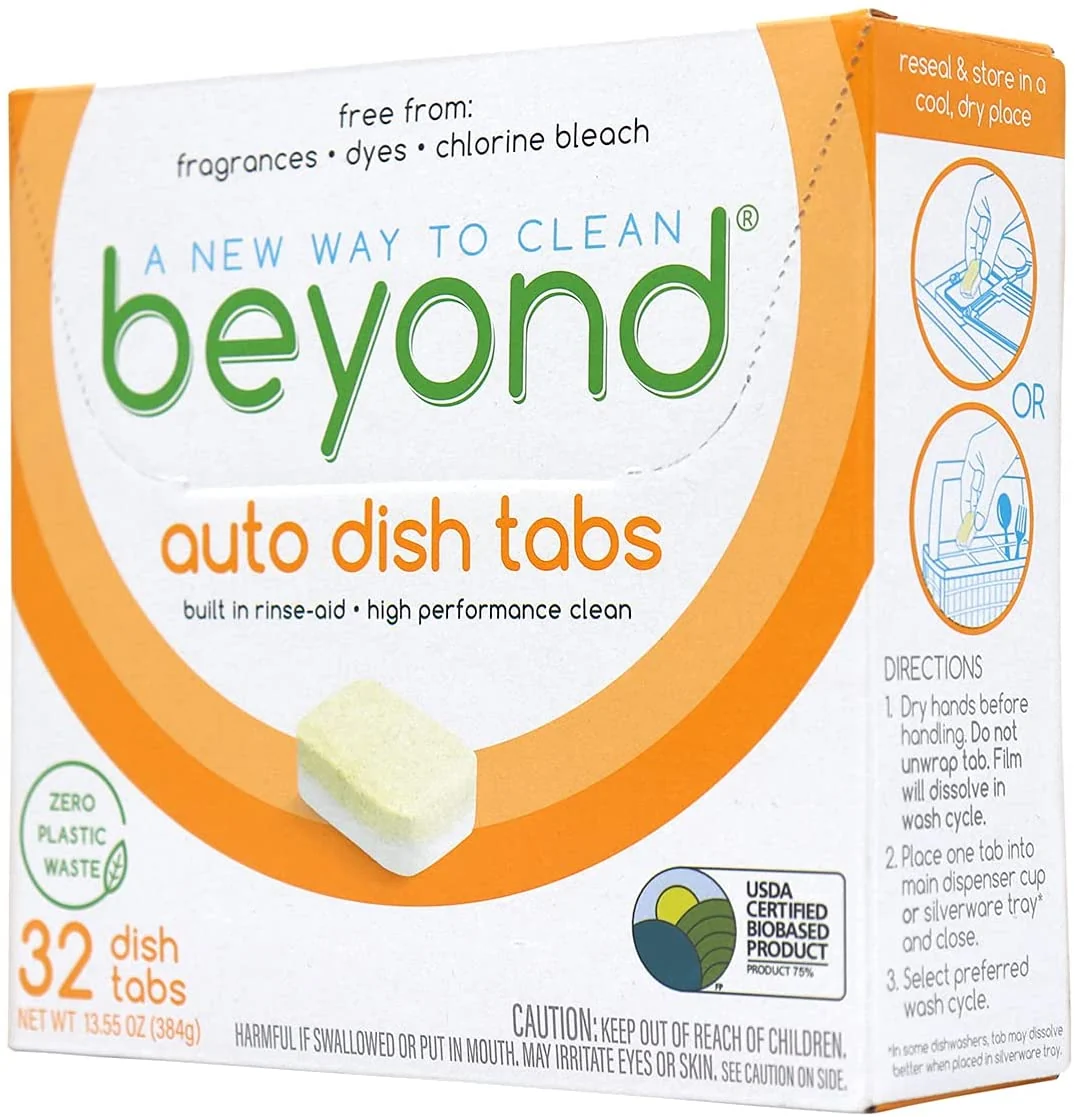 Natural Dishwasher Tablets - ZERO PLASTIC WASTE Fragrance & Dye Free Certified Biobased.1 Box of 32
