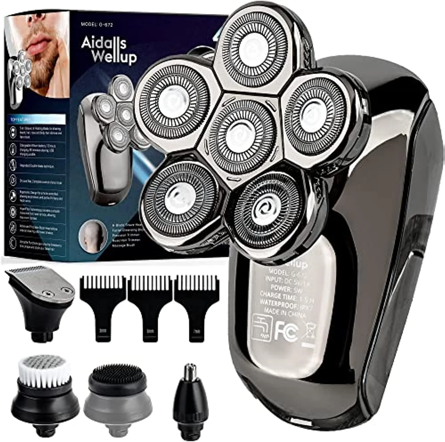 Electric Head Shavers. Anti-Pinch Electric Razor. 5-in-1 Mens Grooming Kit with Nose Hair Trimmer. Beard Trimmer for Men. Waterproof and Rechargeable