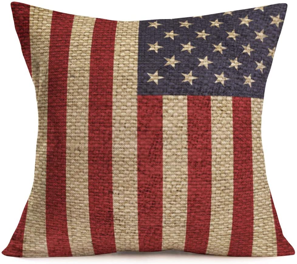 Throw Pillow Covers Patriotic American Flag July 4th Decor Throw Pillow Covers 18 x 18 Inch. 6 Pcs
