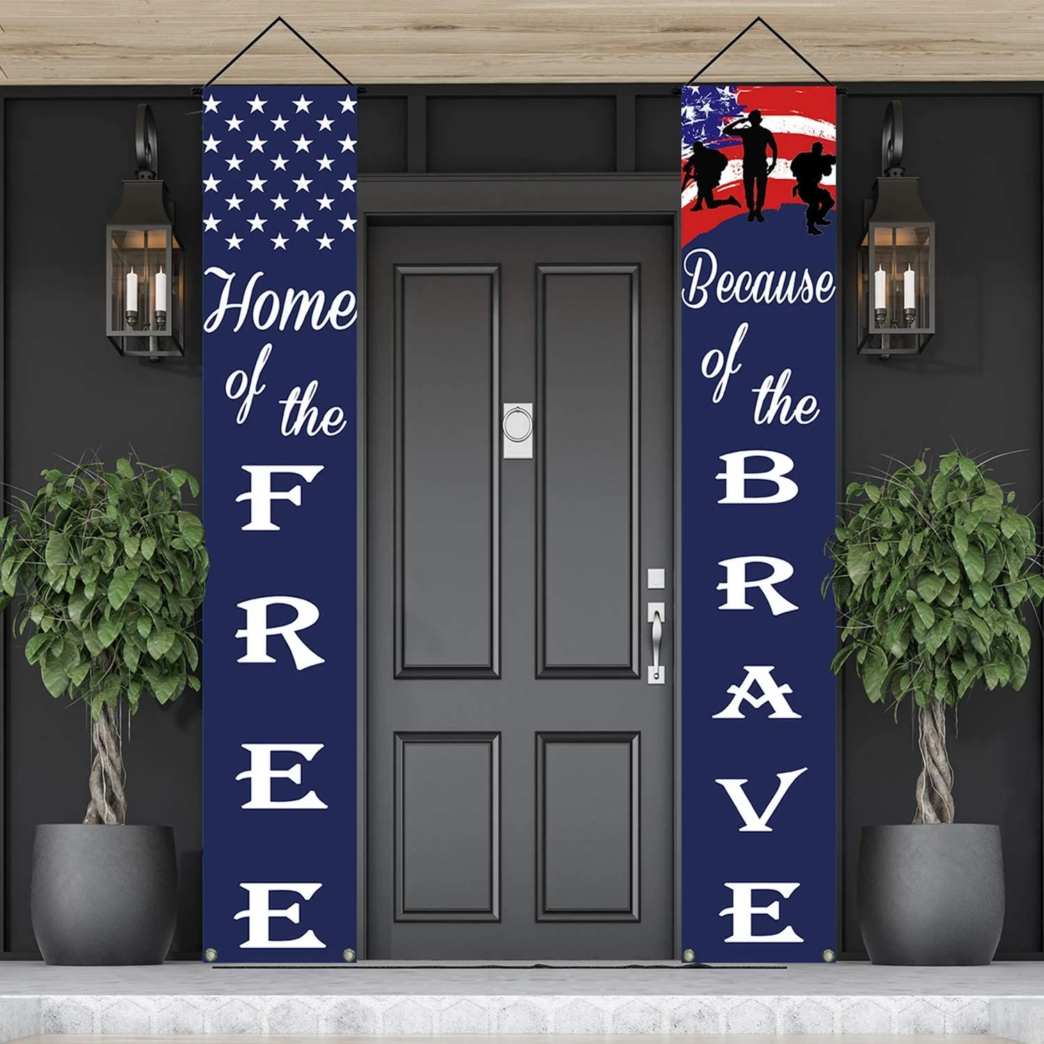 American Flag Patriotic Soldier Porch Sign Banners. Patriotic Veterans Memorial 4th of July Independence and Labor Day 2 Sets
