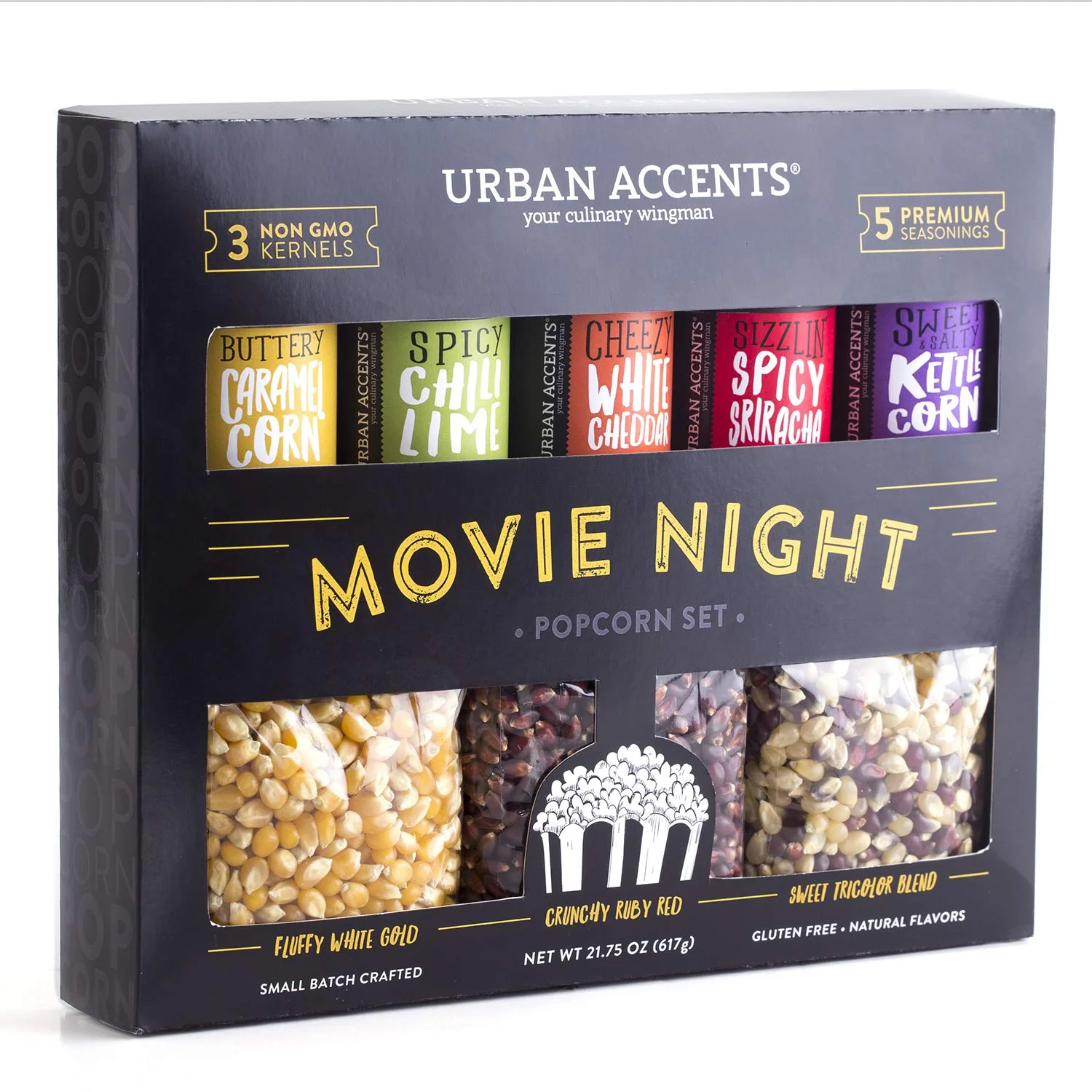 Popcorn Kernels and Popcorn Seasoning Variety Pack. 3 Non-GMO Popcorn Kernel Packs and 5 Gourmet Popcorn Snack Seasoning