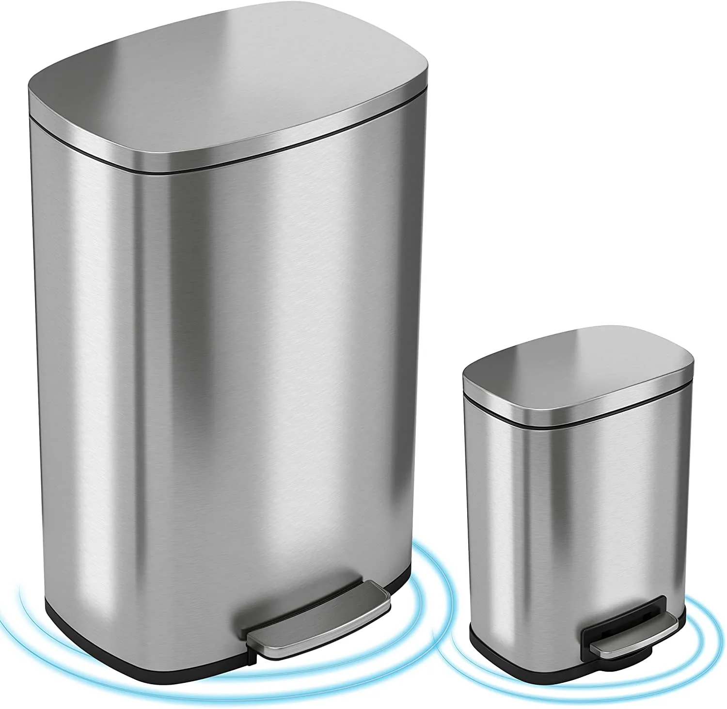 13.2 Gal & 1.32 Gal Step Trash Can with Odor Filter & Inner Bucket. Stainless Steel Garbage Bin for Office and Kitchen. Soft and Quiet Lid Close
