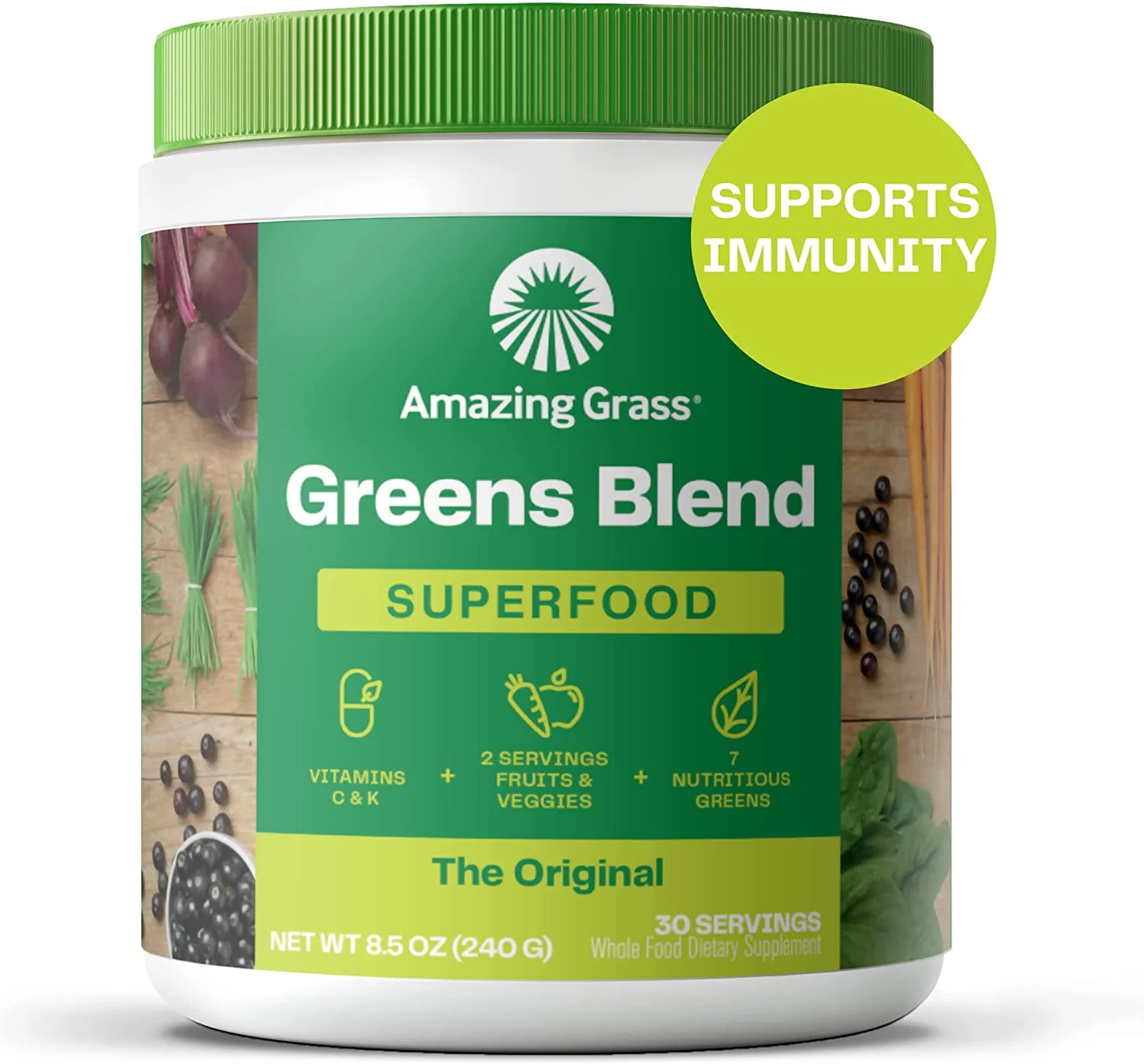 Super Greens Powder Smoothie Mix with Spirulina. Chlorella. Beet Root Powder. Digestive Enzymes & Probiotics