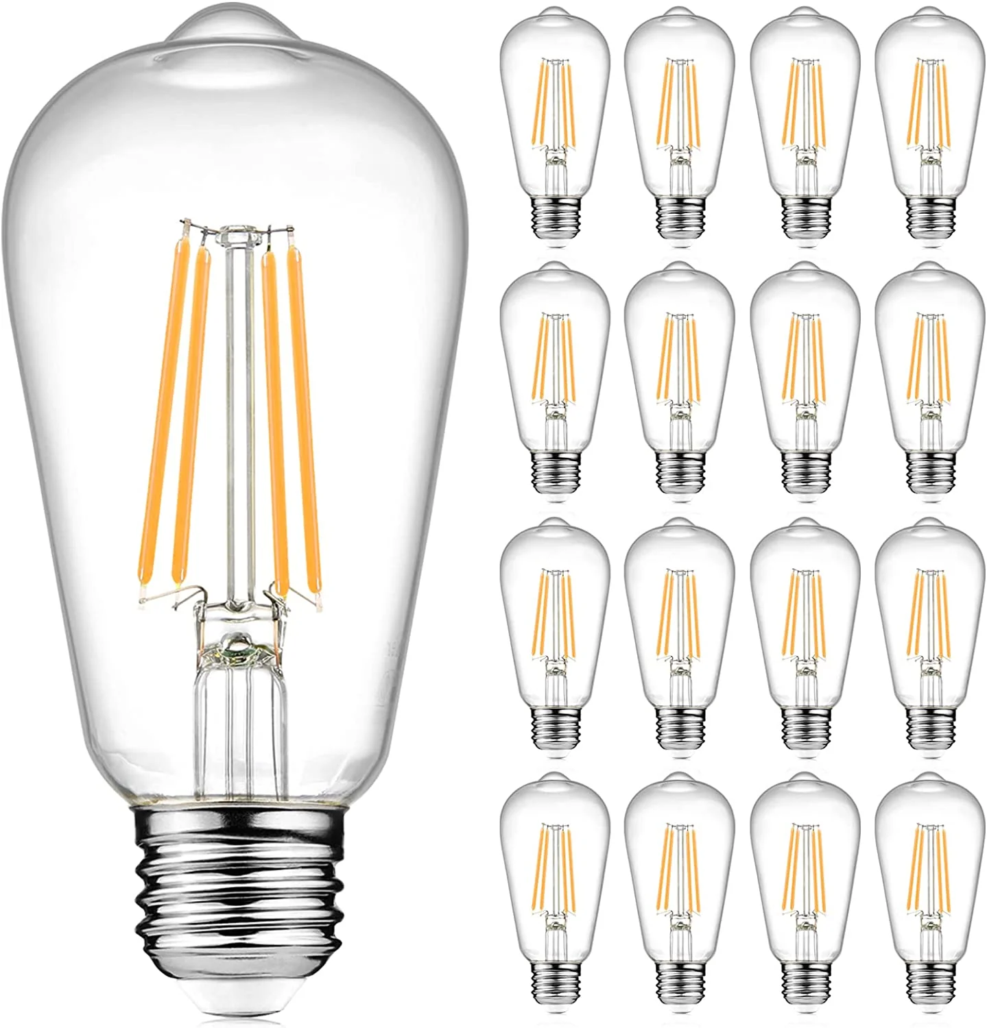LED Edison Bulbs 6W. Equivalent 60W. High Brightness Daylight White 4000K. 700 Lumens with 80+ CRI. E26 Base. Non-Dimmable. Clear Glass
