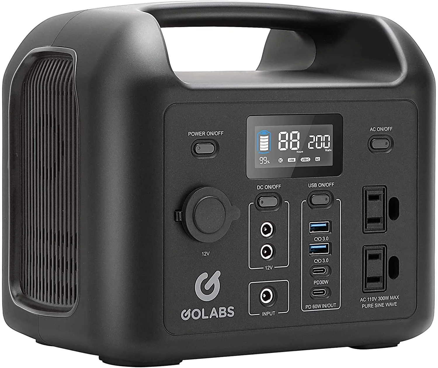 Portable Power Station. 299Wh LiFePO4 Battery Backup. PD 60W Type-C Quick Charge. 300W Pure Sine Wave AC Outlet Solar Generator