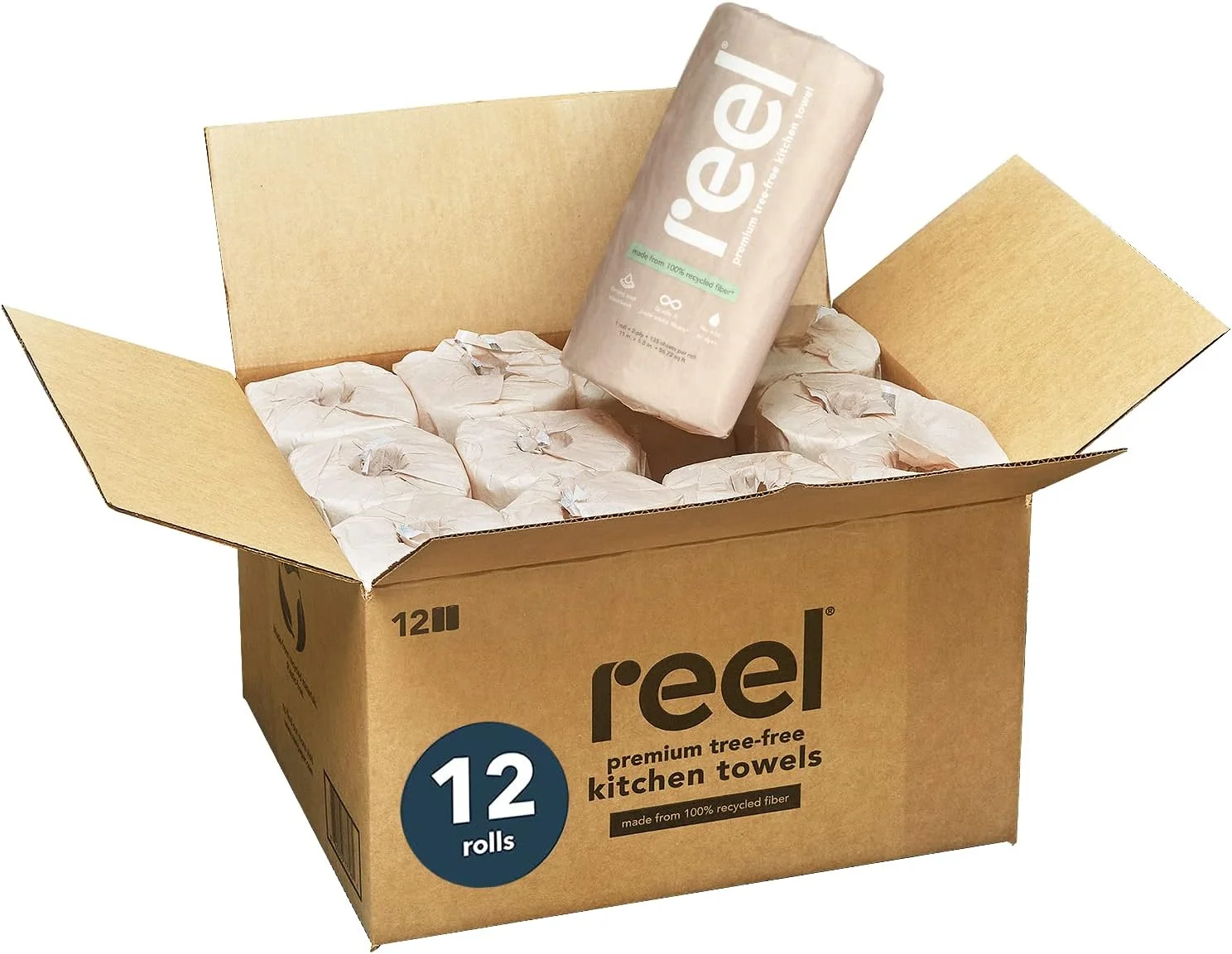 Premium Recycled Paper Towels. 12 Rolls. 2-Ply Eco-Friendly. Hypoallergenic and Zero Plastic Packaging