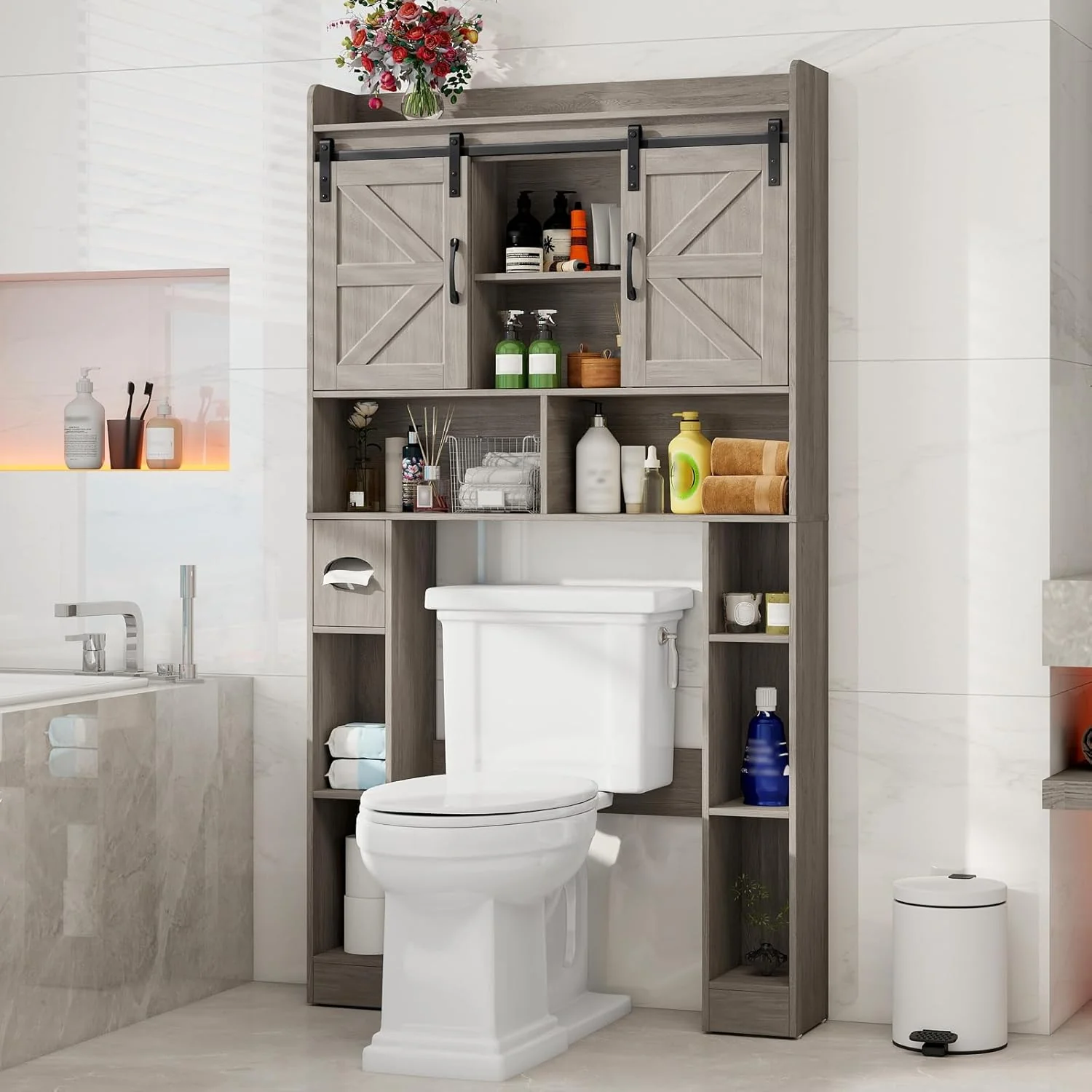 Over-the-Toilet Farmhouse Bathroom Storage Cabinet with Shelves