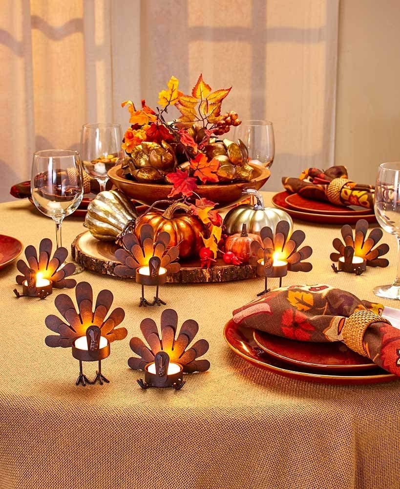 6 Turkey Tea Light Thanksgiving Candle Holders