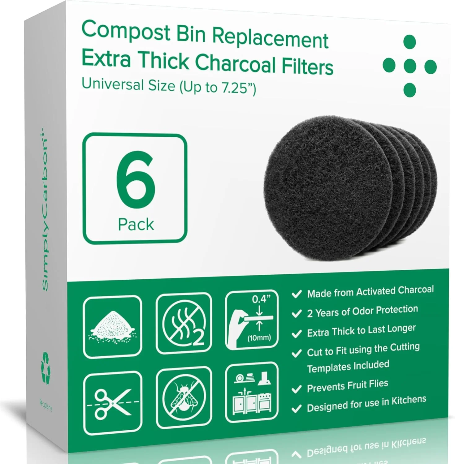 Extra Thick Filters for Kitchen Compost Bins - Fits All Compost Bins up to 7.25 Filter Size