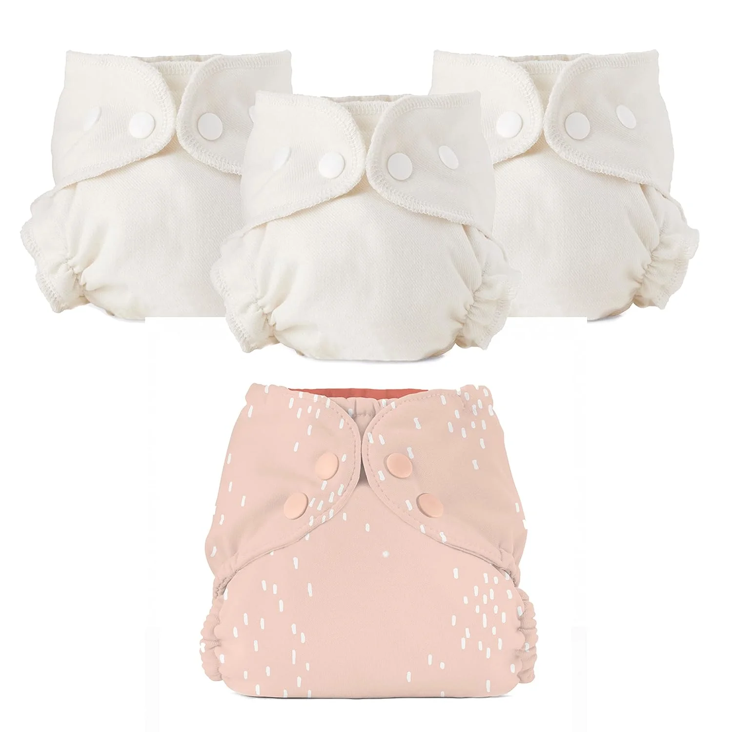 Cloth Diaper Bundle Set. 3 Organic Absorbent Inners and 1 Waterproof Recycled Diaper Cover. Reusable Washable Diapers