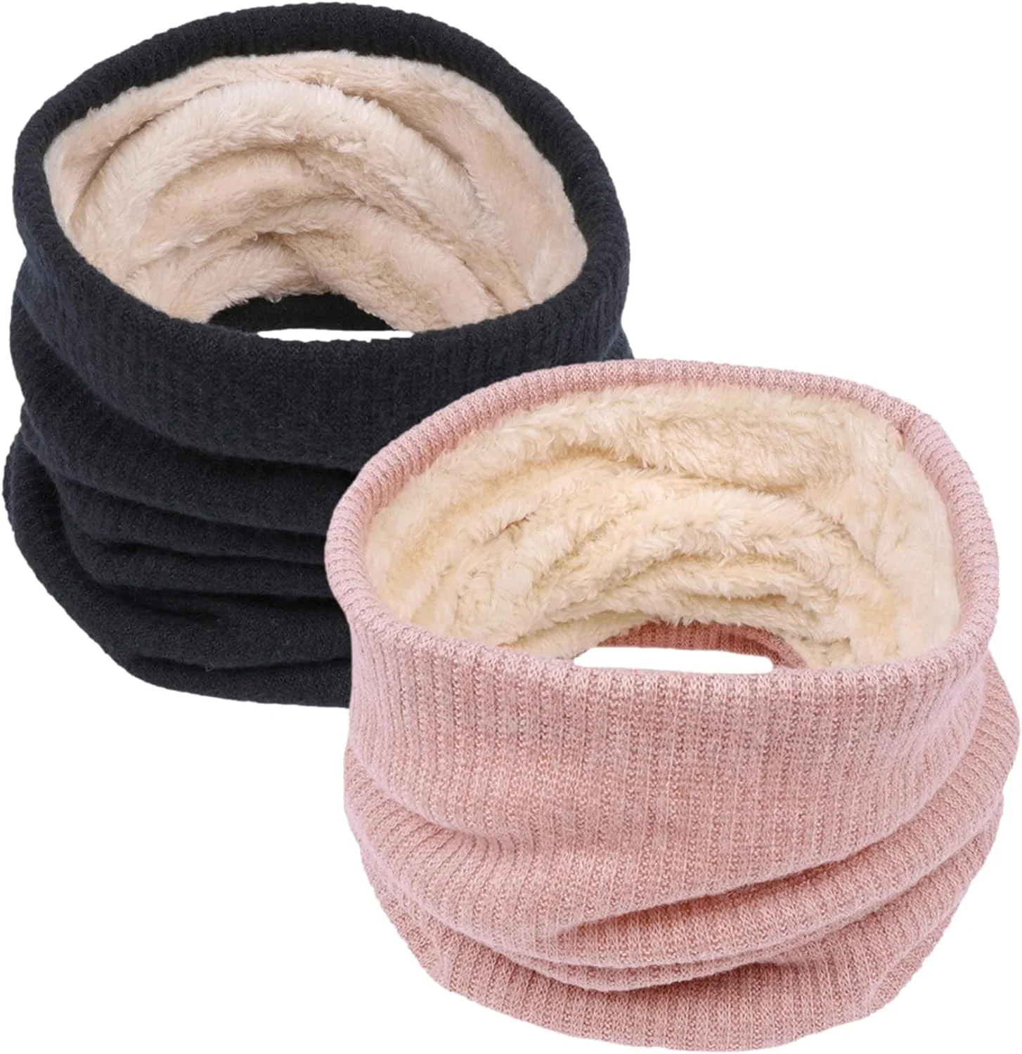Winter Double-Layer Neck Warmer Knit Fleece Lined Circle Loop Scarves