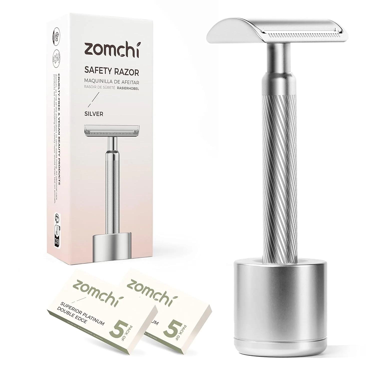 Double Edge Safety Razor with Stand. Durable. Long-Lasting Stainless Steel Construction