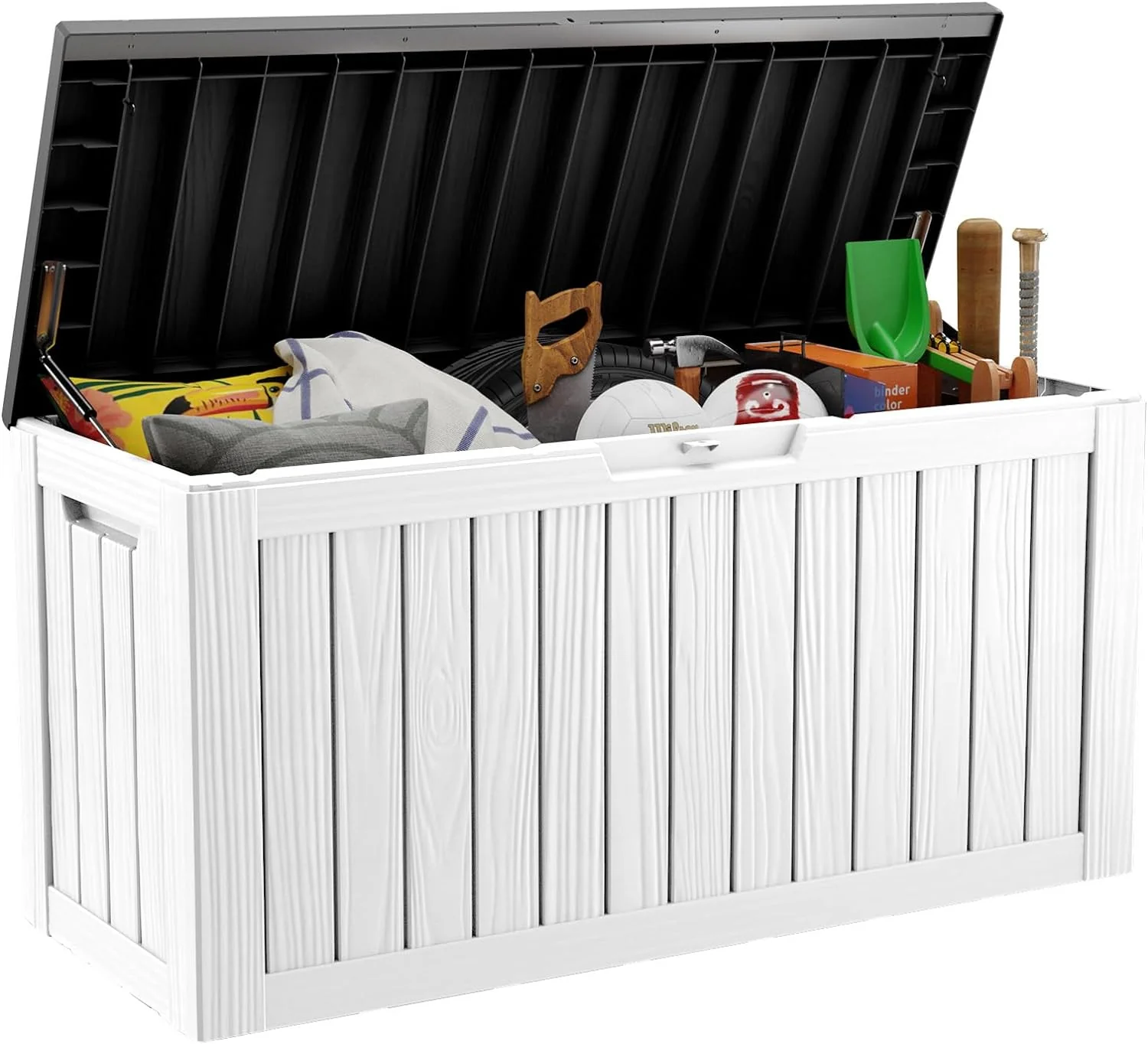 80 Gallon Large Deck Box. Outdoor Storage Box for Patio Furniture. Patio Cushions. Gardening Tools. Pool Supplies 480lbs Weight Capacity Waterproof