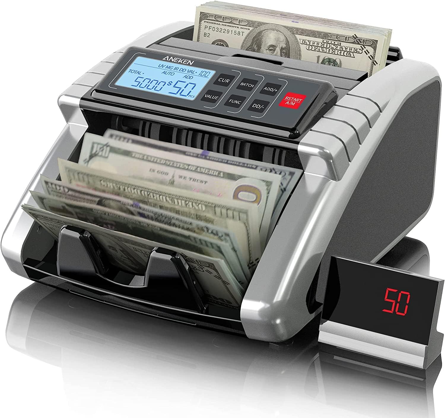 Money Counter Machine with Value Count. Dollar. Counterfeit Detection Bill Counter with LCD Display