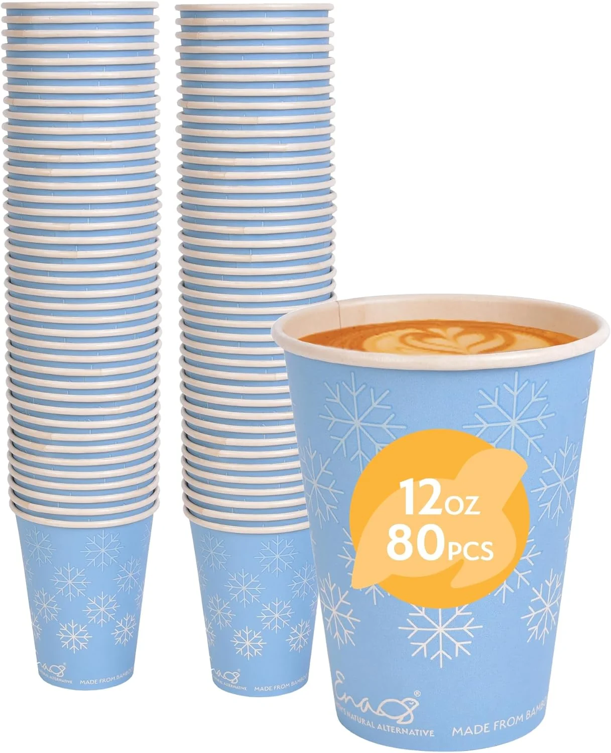 100% Compostable Disposable Coffee Cups 12oz or 16oz. 320 Pack Paper Cups Made from Bamboo. Eco-Friendly. Biodegradable Unbleached Party Cups