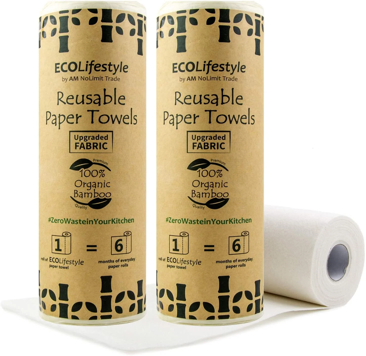 2 Bamboo Reusable Paper Towels Washable Roll. 40 Sheets