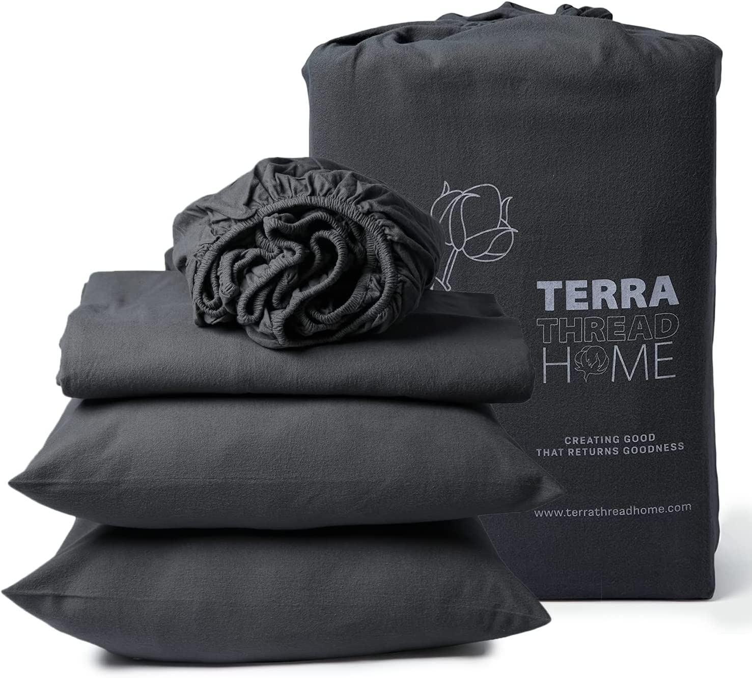 Organic Cotton Flannel Sheet Set. Warm Deep Pocket. 1 Fitted Sheet.1 Flat Sheet. 2 King Pillowcases. Bed Sheet Set