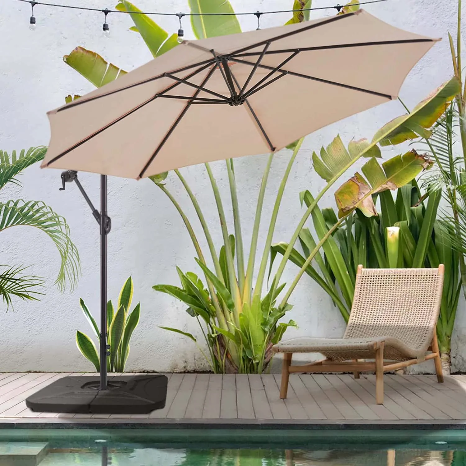 10 FT Patio Offset Umbrella Outdoor Cantilever Umbrella. 24 Month Fade Resistance & Water-repellent UV Protection