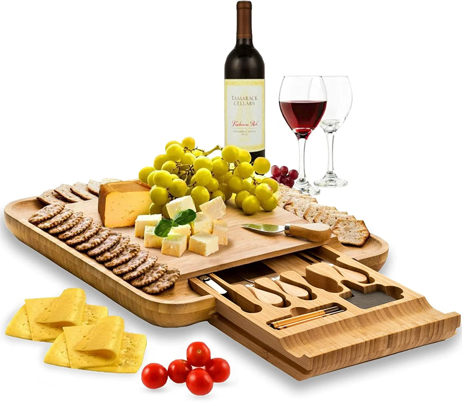 Cheese Board and Knife Set - Premium Bamboo Wood Charcuterie Board Set