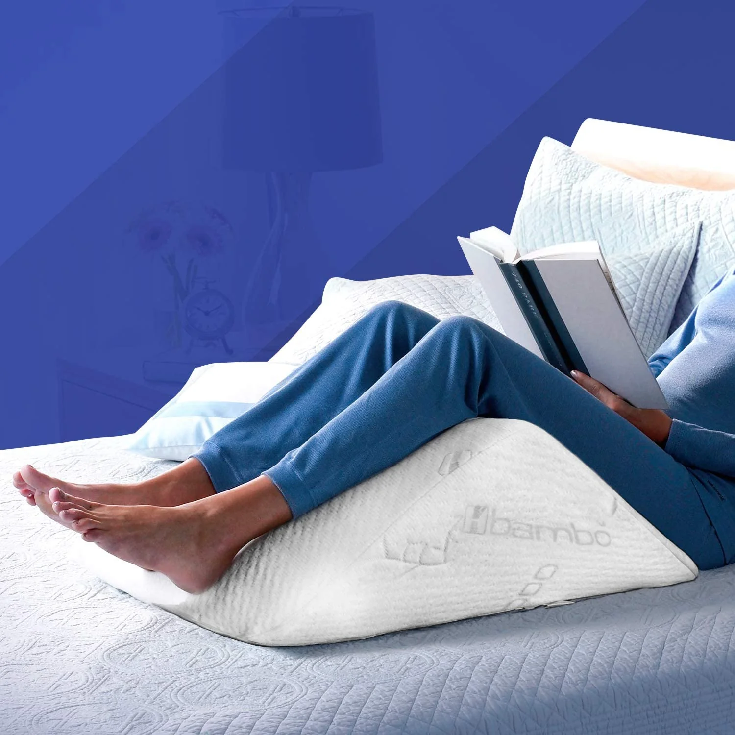Leg Pillow for Back Pain. Eco Friendly. Medical Quality Memory Foam Bed Wedge Leg Pillow with Bamboo Cover