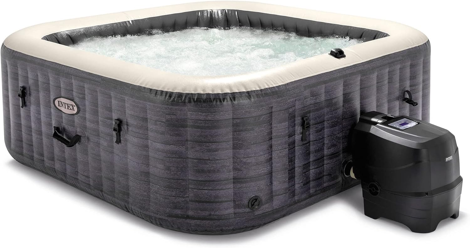6 Person Inflatable 94 Square Outdoor Hot Tub Spa with 170 Bubble AirJets. Insulated Cover & LED Color Changing Lights
