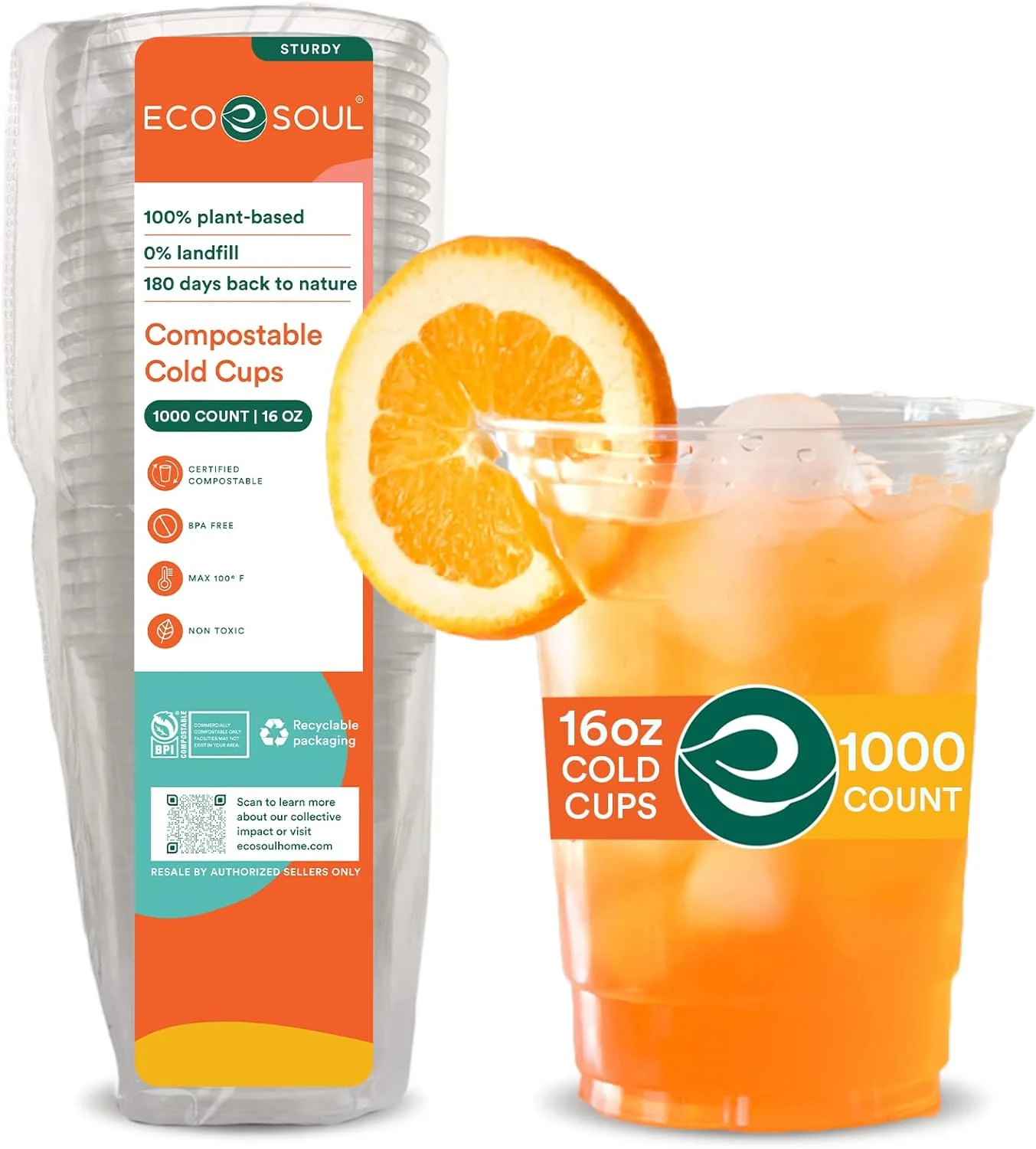 100% Compostable. Disposable Party Cups. Eco-friendly Party Cups 16 oz