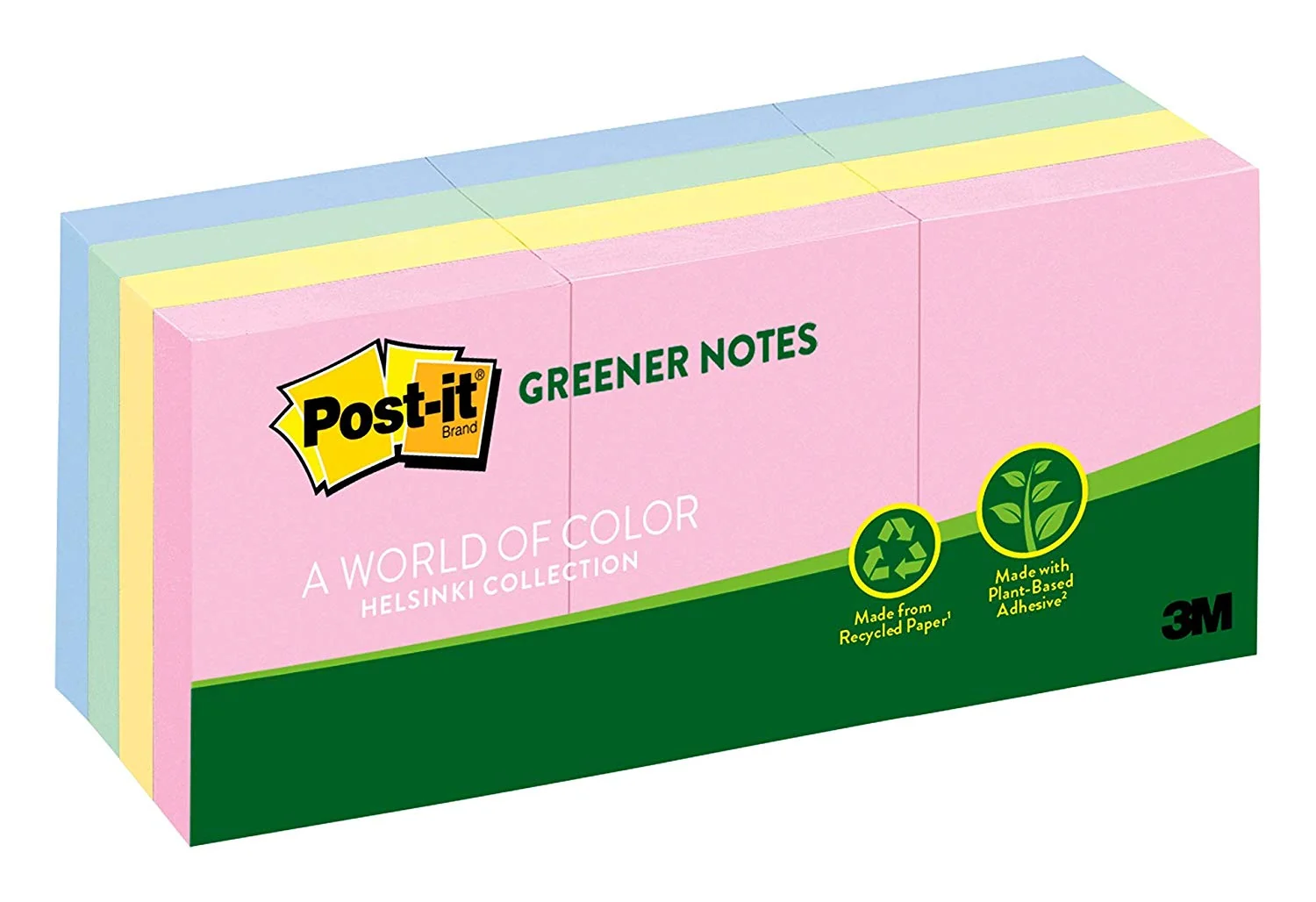 Post-it Notes 100% Recycled Paper and a Plant-Based Adhesive