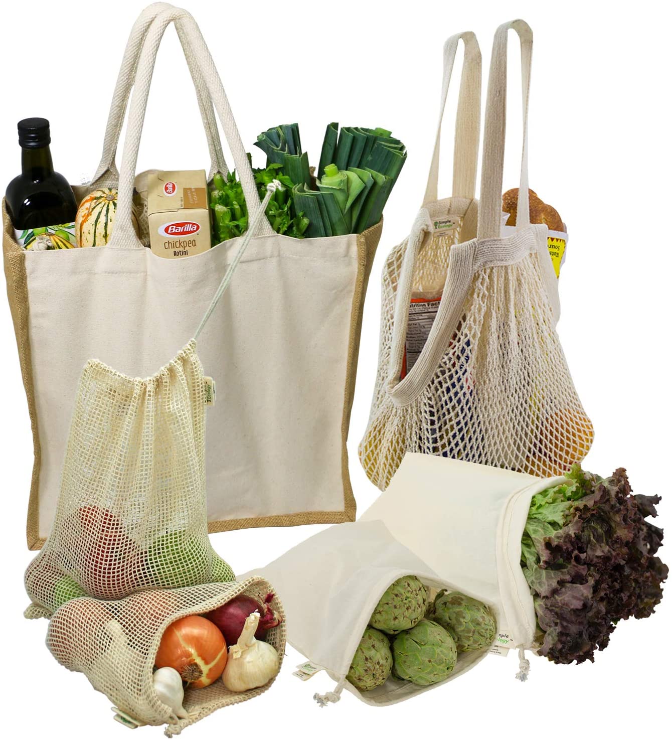 Organic Reusable Farmers Market Grocery Shopping Bag Set