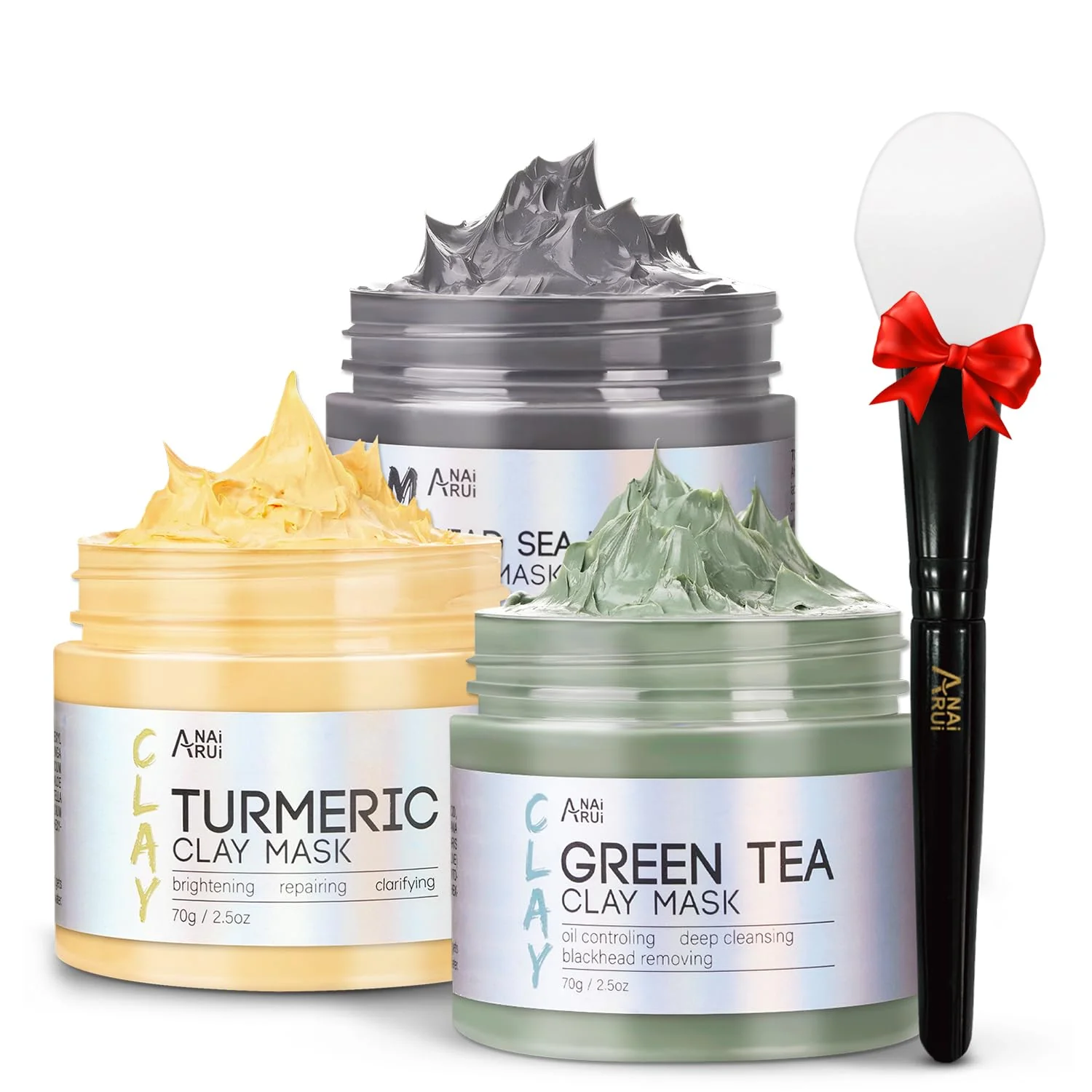 Turmeric Clay Mask. Green Tea and Dead Sea Minerals. Spa Facial Mask Set 2.5 oz each