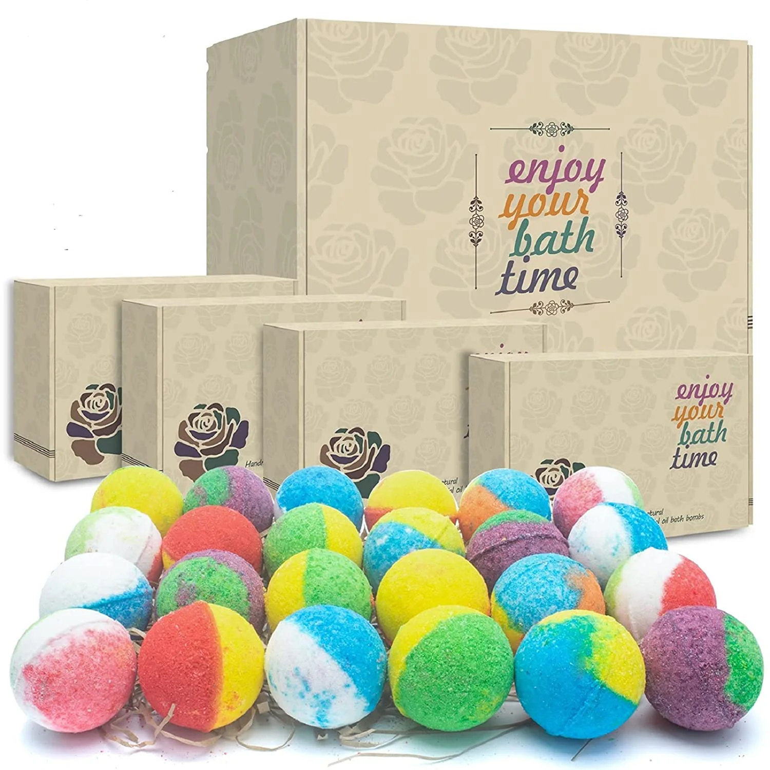24 Organic Natural Bath Bombs. Handmade Bubble Bath Gift Set