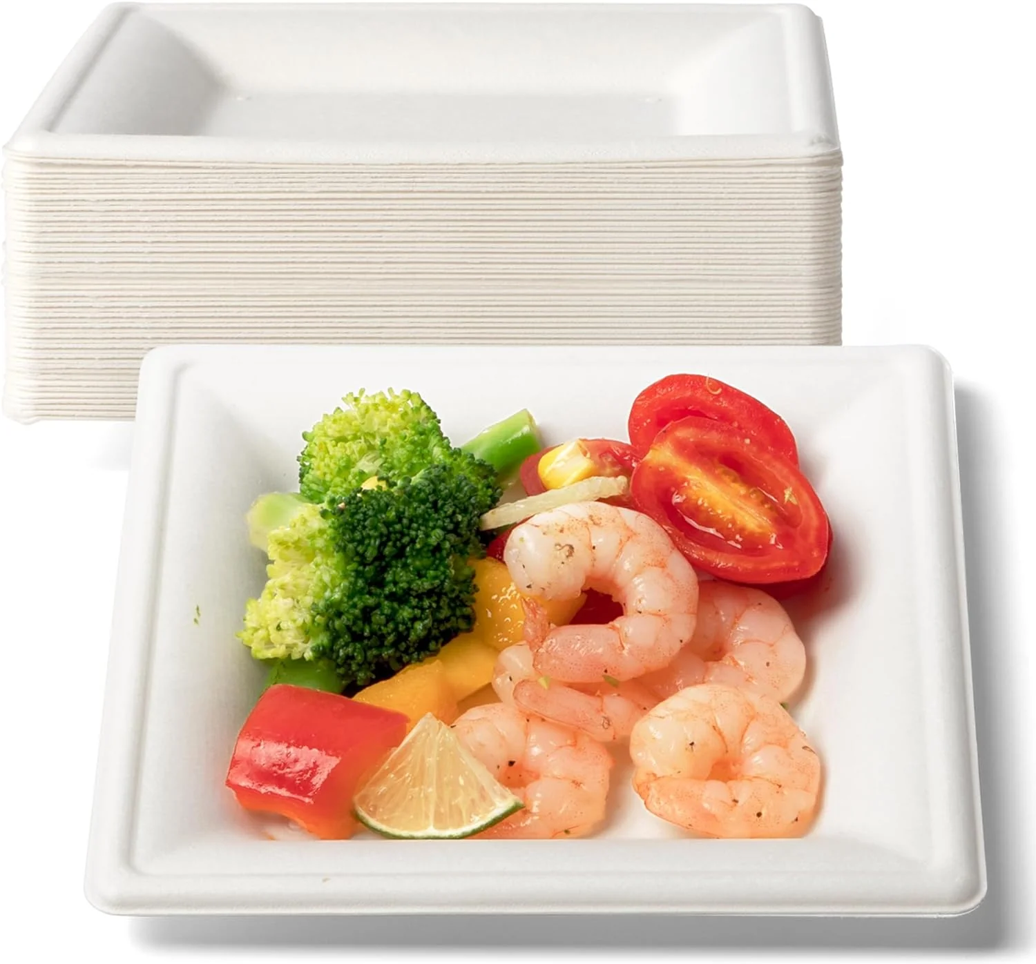 Eco-Friendly Sugarcane Plates for Party. Compostable Heavy-Duty Disposable Biodegradable Square Plates