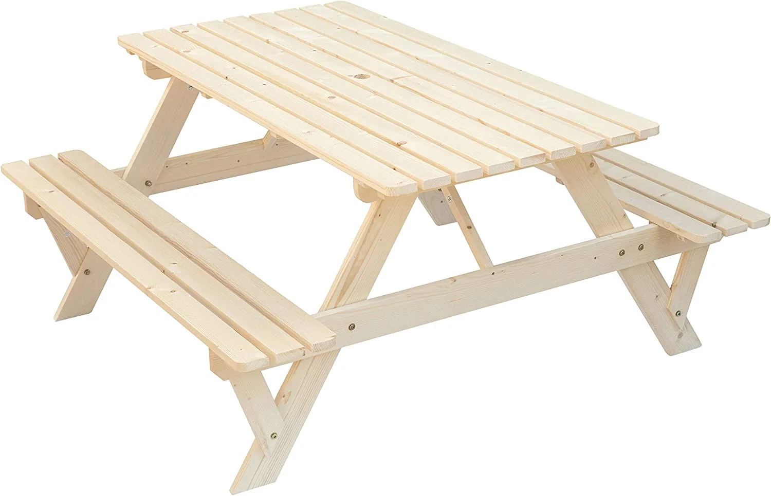 Natural Outdoor Wooden Patio Deck 6-Person Picnic Table. for Backyard. Garden