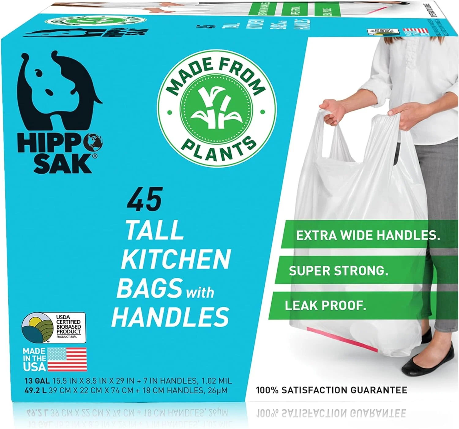 Eco-Friendly 13-Gallon Plant-Based Trash Bags with Ergonomic Handles – Recyclable. Leak-Proof. and Extra Strong