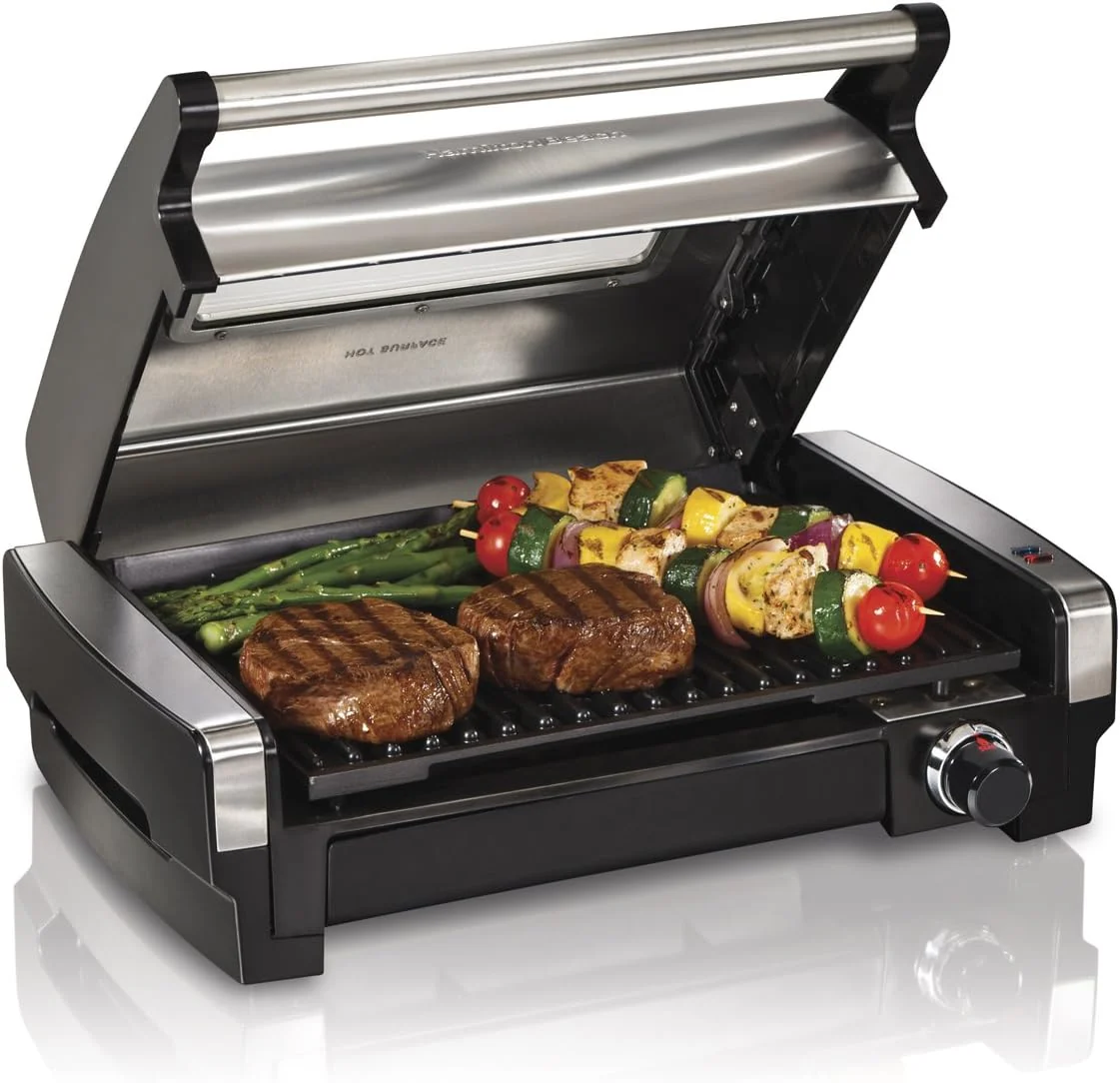 Electric Indoor Searing Grill with Viewing Window and adjustable Temperature Control to 450F. 118 sq. in.